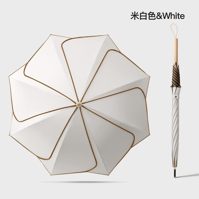 Straight Rod Flower Umbrella Long Handle Rain And Shine Dual-Purpose Umbrella Uv Protection Sunscreen Black Rubber Umbrella Female Manufacturers Printing - Image 1